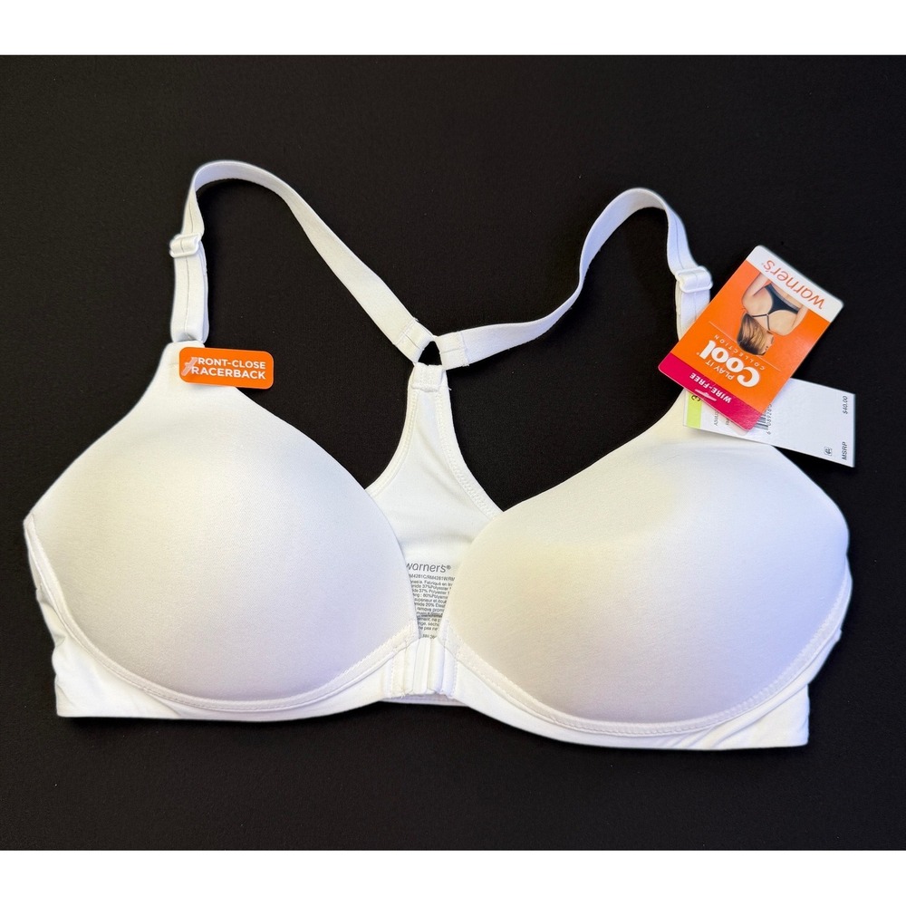 Warners Bra 38B White Play It Cool Wire-Free Front-Close Racerback RM4281A NWT